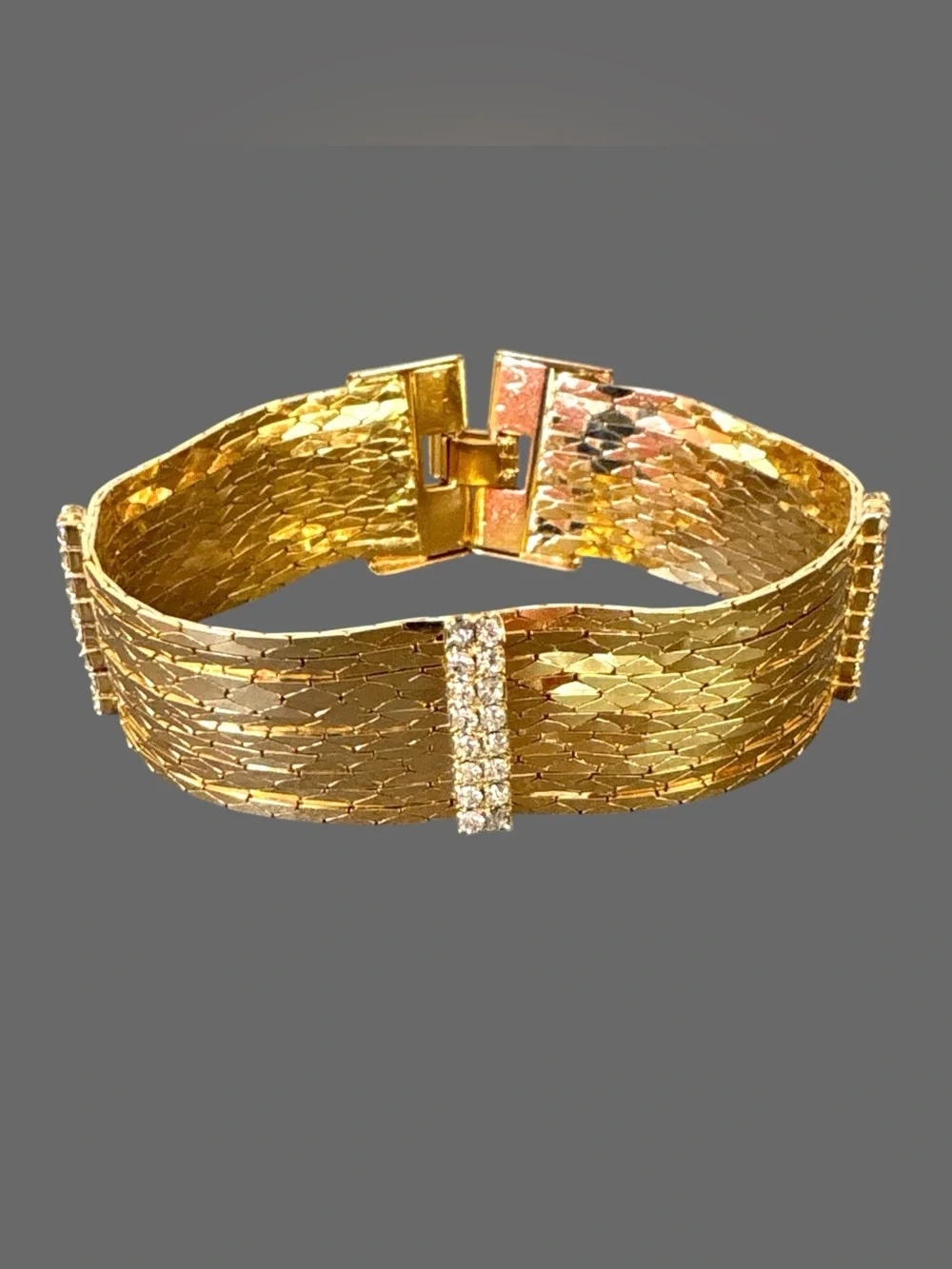 PARK LANE Vintage Gold-Tone Mesh Bracelet with Crystal Accent